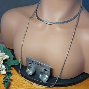 Lot Silvertone 2x Necklaces 1 Pr Hoop Earrings